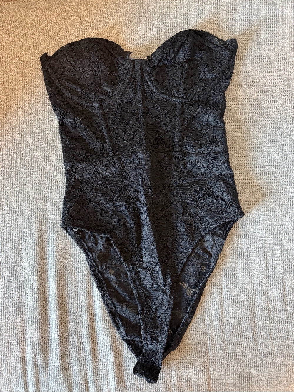 Zara Black Strapless Lace Underwire Bodysuit